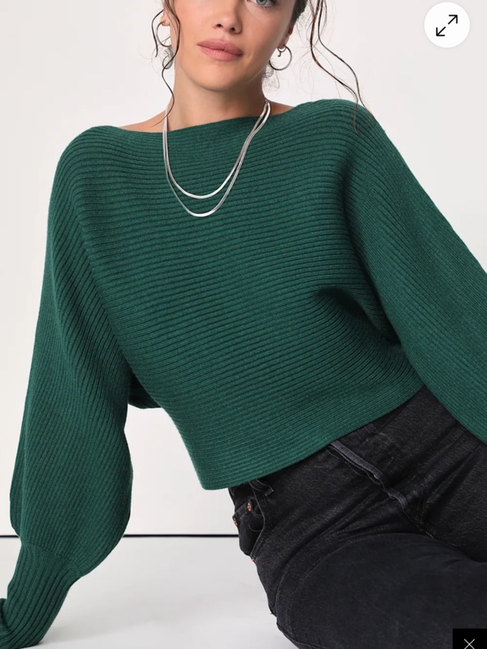 Lulus “ Classically Cozy” Dark Green Ribbed Dolman Sleeve Cropped Sweater NWT  M